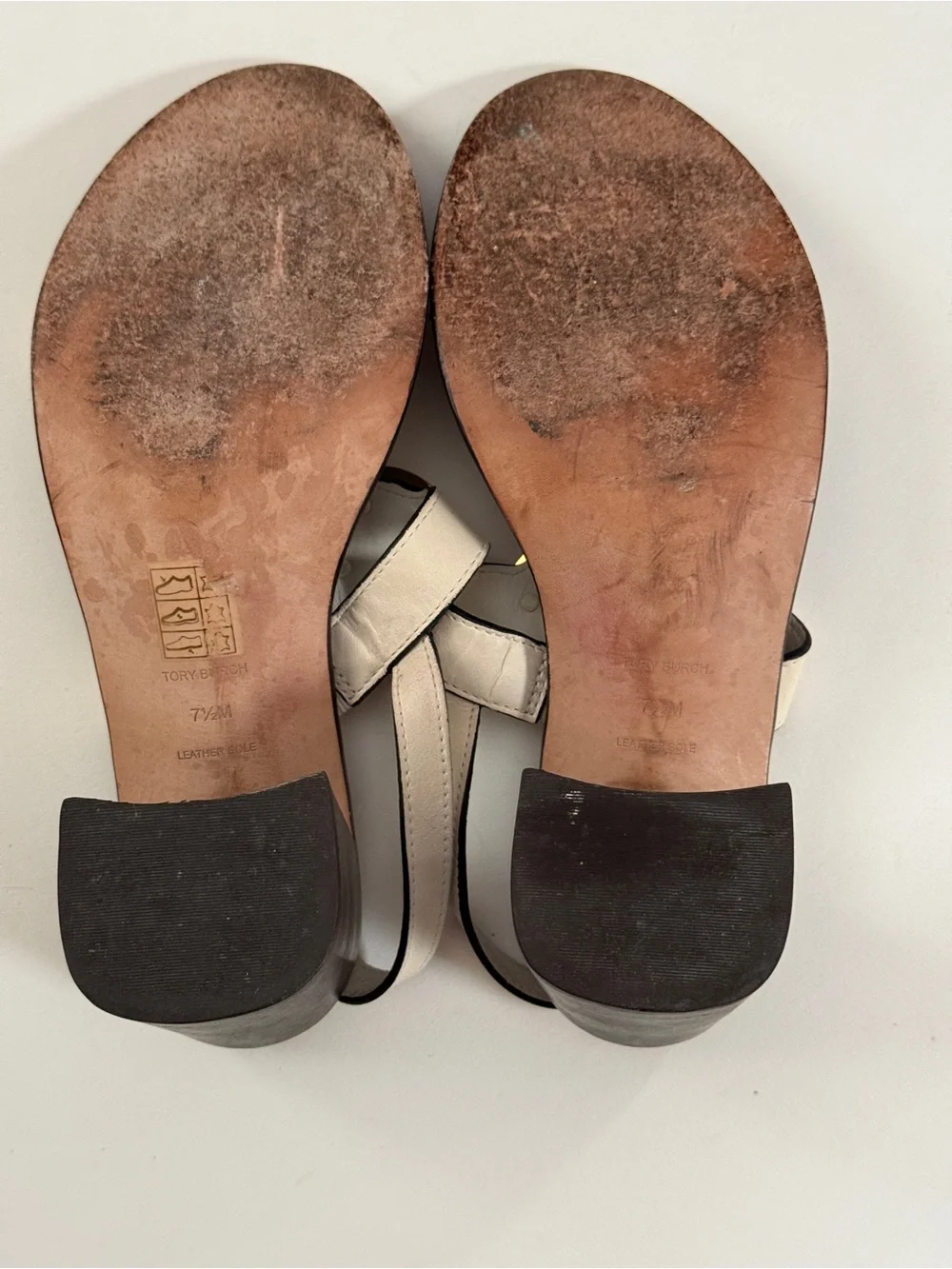 Tory Burch White Leather Sandals with Gold Disc Detail